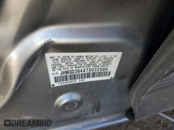 2007 Honda Fit with VIN JHMGD38447S032586, listed as a Copart auction lot 69973944 with 0 mi miles and Salvage Title. Bid and sale history available at carsss.com. Image 12.