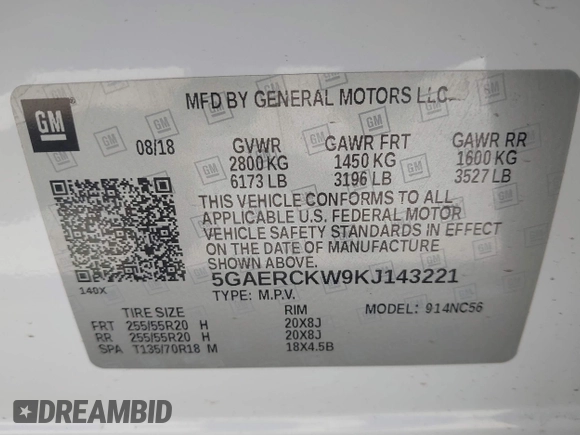 2019 Buick Enclave Premium with VIN 5GAERCKW9KJ143221, listed as a IAAI auction lot 41861134 with 171,824 mi miles and . Bid and sale history available at carsss.com. Image 9.