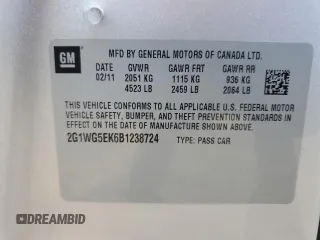 2011 Chevrolet Impala LT Fleet z VIN 2G1WG5EK6B1238724, wystawiony jako Copart lot #52582975 z przebiegiem 172 352 mil mil oraz Szkoda całkowita • Salvage title. Historia ofert i sprzedaży dostępna na DreamBid. Obrazek 12.