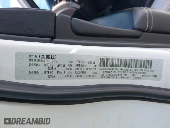 2015 Jeep Grand Cherokee Overland with VIN 1C4RJFCG3FC230185, listed as a IAAI auction lot 42494650 with 123,128 mi miles and . Bid and sale history available at DreamBid. Image 9.
