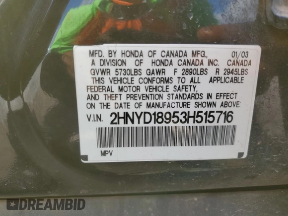 2003 Acura MDX Touring Pkg RES w/Navigation System with VIN 2HNYD18953H515716, listed as a Copart auction lot 70050424 with 192,658 mi miles and Salvage Title. Bid and sale history available at carsss.com. Image 13.
