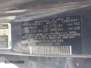 2020 Hyundai Venue SEL with VIN KMHRC8A34LU047689, listed as a IAAI auction lot 41204146 with 78,870 mi miles. Bid and sale history available at carsss.com. Image 9.