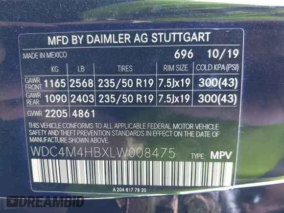 2020 Mercedes-Benz GLB 250 z VIN WDC4M4HBXLW008475, wystawiony jako IAAI lot #41803766 z przebiegiem 44 526 mil mil oraz . Historia ofert i sprzedaży dostępna na DreamBid. Obrazek 9.