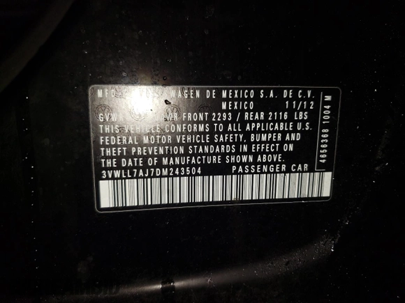 2013 Volkswagen Jetta TDI w/Premium with VIN 3VWLL7AJ7DM243504, listed as a Copart auction lot 47848045 with 101,811 mi miles and Salvage title. Bid and sale history available at DreamBid. Image 12.