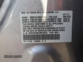 2017 Honda Pilot EX-L with VIN 5FNYF6H5XHB010570, listed as a Copart auction lot 49847335 with 103,800 mi miles and Salvage Title. Bid and sale history available at DreamBid. Image 13.