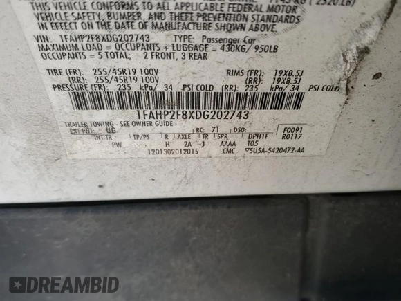 2013 Ford Taurus Limited z VIN 1FAHP2F8XDG202743, wystawiony jako Copart lot #48457145 z przebiegiem 161 331 mil mil oraz Szkoda całkowita • Salvage title. Historia ofert i sprzedaży dostępna na DreamBid. Obrazek 12.