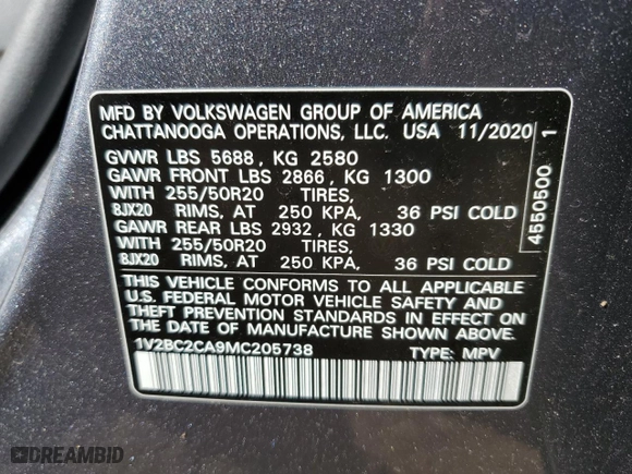 2021 Volkswagen Atlas Cross Sport 2.0T SEL with VIN 1V2BC2CA9MC205738, listed as a Copart auction lot 55288504 with 59,838 mi miles and Salvage Title. Bid and sale history available at carsss.com. Image 14.