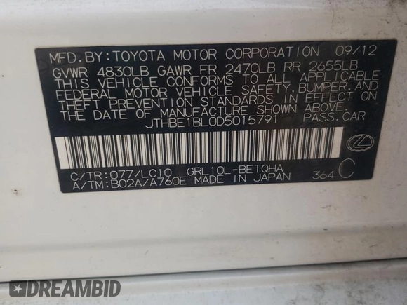 2013 Lexus GS 350 z VIN JTHBE1BL0D5015791, wystawiony jako Copart lot #58903145 z przebiegiem 145 696 mil mil oraz Szkoda całkowita • Salvage title. Historia ofert i sprzedaży dostępna na DreamBid. Obrazek 12.