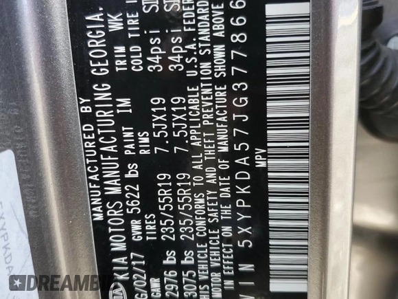 2018 Kia Sorento SX Limited z VIN 5XYPKDA57JG377866, wystawiony jako Copart lot #84375944 z przebiegiem Nie podano mil oraz Szkoda całkowita • Salvage title. Historia ofert i sprzedaży dostępna na DreamBid. Obrazek 13.