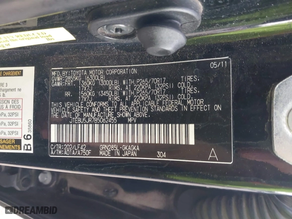 2011 Toyota 4Runner Trail with VIN JTEBU5JR7B5062455, listed as a IAAI auction lot 41367270 with 148,848 mi miles. Bid and sale history available at carsss.com. Image 9.
