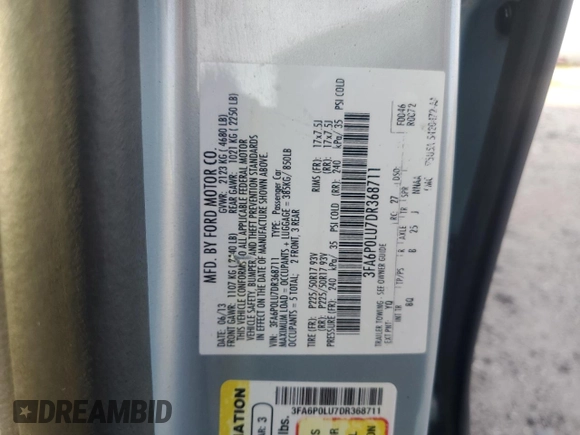 2013 Ford Fusion SE Hybrid z VIN 3FA6P0LU7DR368711, wystawiony jako Copart lot #62367685 z przebiegiem 155 284 mil mil oraz Czysty tytuł • Clean title. Historia ofert i sprzedaży dostępna na DreamBid. Obrazek 12.