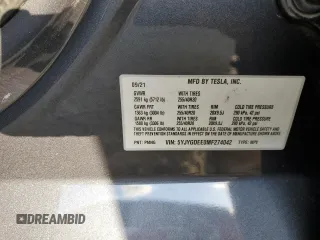 2021 Tesla Model Y Long Range with VIN 5YJYGDEE0MF274042, listed as a Copart auction lot 48383055 with 39,264 mi miles and Salvage Title. Bid and sale history available at DreamBid. Image 13.