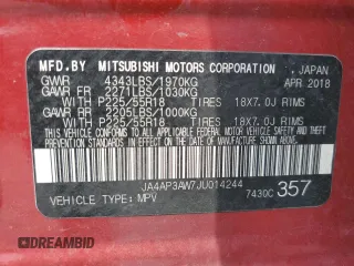2018 Mitsubishi Outlander SE with VIN JA4AP3AW7JU014244, listed as a Copart auction lot 55018415 with 126,859 mi miles and Clean title. Bid and sale history available at DreamBid. Image 13.