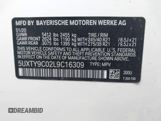 2020 BMW X3 M40i with VIN 5UXTY9C02L9C16309, listed as a IAAI auction lot 41285541 with 57,373 mi miles and . Bid and sale history available at DreamBid. Image 9.