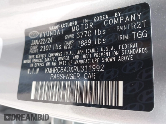 2024 Hyundai Venue SEL with VIN KMHRC8A3XRU311992, listed as a IAAI auction lot 41922401 with 12,904 mi miles and . Bid and sale history available at DreamBid. Image 9.