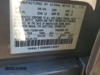 2005 Nissan Altima 2.5 S with VIN 1N4AL11D05N414561, listed as a Copart auction lot 46063995 with 182,276 mi miles and Salvage Title. Bid and sale history available at carsss.com. Image 14.