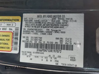 2013 Ford Fusion SE with VIN 3FA6P0H75DR197072, listed as a IAAI auction lot 42074493 with 153,699 mi miles. Bid and sale history available at carsss.com. Image 9.