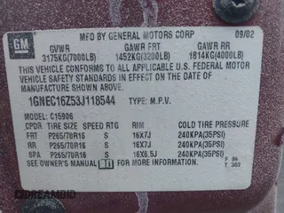 2003 Chevrolet Suburban LT с VIN 1GNEC16Z53J118544, выставлен на аукционе IAAI как лот 41414849 с пробегом Не указан миль и . История ставок и продаж доступна на DreamBid. Изображение 9.
