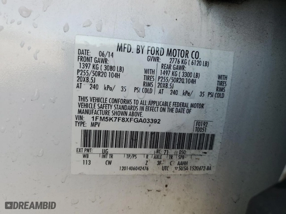 2015 Ford Explorer Limited with VIN 1FM5K7F8XFGA03392, listed as a Copart auction lot 50898915 with 142,180 mi miles and Salvage Title. Bid and sale history available at carsss.com. Image 14.