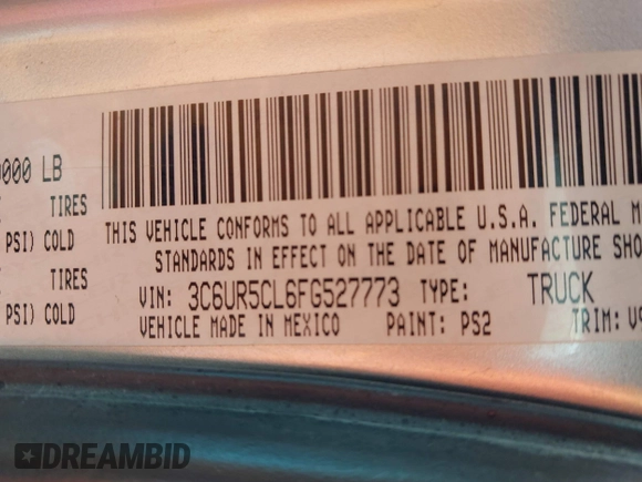 2015 Ram 2500 Tradesman с VIN 3C6UR5CL6FG527773, выставлен на аукционе IAAI как лот 42144668 с пробегом 202 758 миль миль и . История ставок и продаж доступна на DreamBid. Изображение 9.