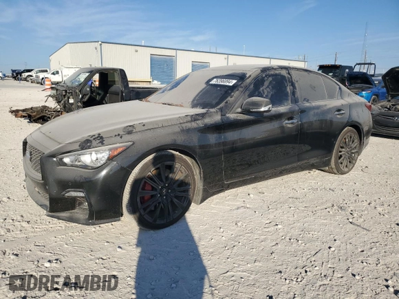 2021 Infiniti Q50 Red Sport 400 with VIN JN1FV7DP0MM850191, listed as a Copart auction lot 76396894 with 52,351 mi miles and Clean Title. Bid and sale history available at DreamBid. Image 1.