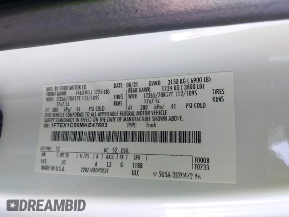 2021 Ford F-150 XL z VIN 1FTEX1C56MKE47893, wystawiony jako IAAI lot #42095350 z przebiegiem 89 885 mil mil oraz . Historia ofert i sprzedaży dostępna na DreamBid. Obrazek 9.