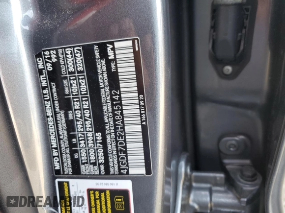 2017 Mercedes-Benz GLS 550 with VIN 4JGDF7DE2HA845142, listed as a Copart auction lot 43337704 with Not Provided miles and . Bid and sale history available at DreamBid. Image 12.