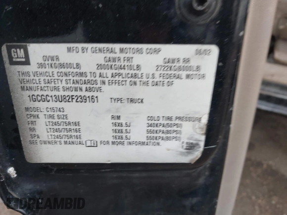 2002 Chevrolet Silverado 1500HD LS z VIN 1GCGC13U82F239161, wystawiony jako IAAI lot #41268788 z przebiegiem Nie podano mil oraz . Historia ofert i sprzedaży dostępna na DreamBid. Obrazek 9.