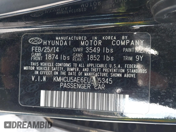 2014 Hyundai Accent SE z VIN KMHCU5AE6EU165345, wystawiony jako IAAI lot #42308781 z przebiegiem 98 216 mil mil oraz . Historia ofert i sprzedaży dostępna na DreamBid. Obrazek 9.