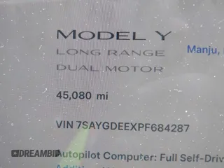 2023 Tesla Model Y Long Range with VIN 7SAYGDEEXPF684287, listed as a IAAI auction lot 41961230 with 45,080 mi miles and . Bid and sale history available at carsss.com. Image 15.