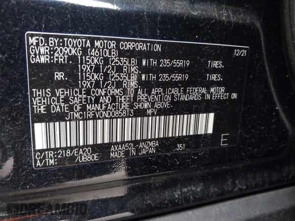 2022 Toyota RAV4 XLE Premium with VIN JTMC1RFV0ND085813, listed as a IAAI auction lot 42152401 with 86,707 mi miles and . Bid and sale history available at DreamBid. Image 9.