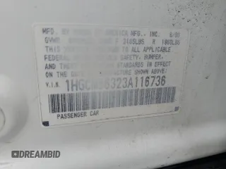 2003 Honda Accord LX with VIN 1HGCM56323A116736, listed as a Copart auction lot 61139195 with 191,426 mi miles and Salvage title. Bid and sale history available at DreamBid. Image 12.