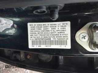 2015 Honda Civic EX with VIN 19XFB2F80FE044058, listed as a IAAI auction lot 42108396 with 134,515 mi miles and . Bid and sale history available at carsss.com. Image 9.