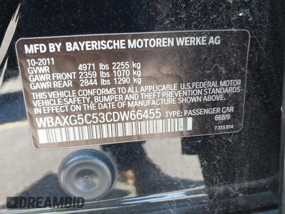 2012 BMW 5 Series 528i with VIN WBAXG5C53CDW66455, listed as a IAAI auction lot 41749708 with 178,595 mi miles. Bid and sale history available at carsss.com. Image 9.