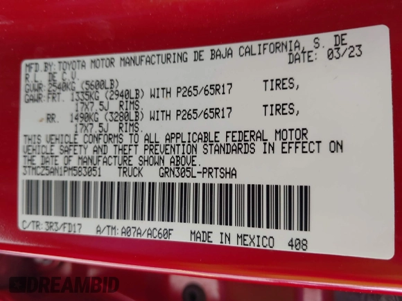 2023 Toyota Tacoma SR с VIN 3TMCZ5AN1PM583051, выставлен на аукционе IAAI как лот 42076961 с пробегом 44 773 миль миль и . История ставок и продаж доступна на DreamBid. Изображение 9.