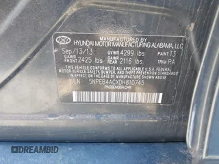 2013 Hyundai Sonata GLS z VIN 5NPEB4ACXDH810745, wystawiony jako IAAI lot #42257271 z przebiegiem 234 079 mil mil oraz . Historia ofert i sprzedaży dostępna na DreamBid. Obrazek 9.
