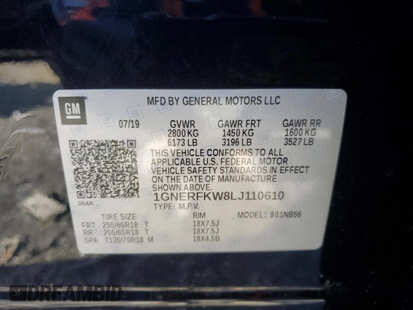 2020 Chevrolet Traverse LS with VIN 1GNERFKW8LJ110610, listed as a Copart auction lot 45092295 with 128,945 mi miles and Salvage Title. Bid and sale history available at carsss.com. Image 13.