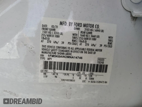 2021 Ford Police Interceptor Utility z VIN 1FM5K8AW2MNA14746, wystawiony jako Copart lot #50675495 z przebiegiem Nie podano mil oraz Nie do naprawy • Non repairable. Historia ofert i sprzedaży dostępna na DreamBid. Obrazek 13.