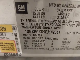 2014 Chevrolet Traverse LT with VIN 1GNKRGKD9EJ149541, listed as a IAAI auction lot 41945942 with 186,531 mi miles. Bid and sale history available at carsss.com. Image 9.