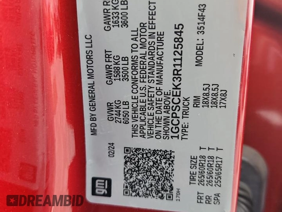 2024 Chevrolet Colorado 2WD LT с VIN 1GCPSCEK3R1125845, выставлен на аукционе Copart как лот 59606625 с пробегом 11 230 миль миль и Списание • Salvage title. История ставок и продаж доступна на DreamBid. Изображение 12.