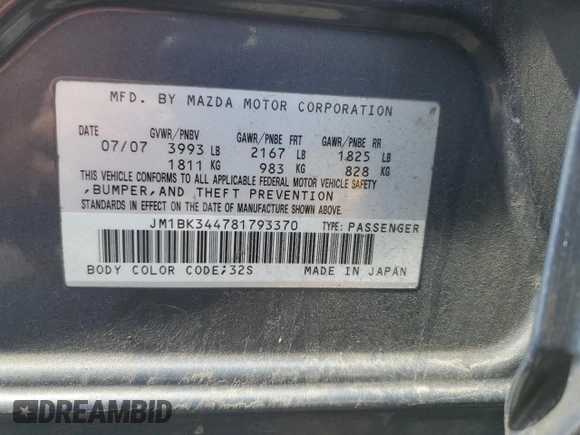2008 Mazda 3 s GT *Ltd Avail* with VIN JM1BK344781793370, listed as a Copart auction lot 55165455 with 144,623 mi miles and Salvage Title. Bid and sale history available at carsss.com. Image 12.