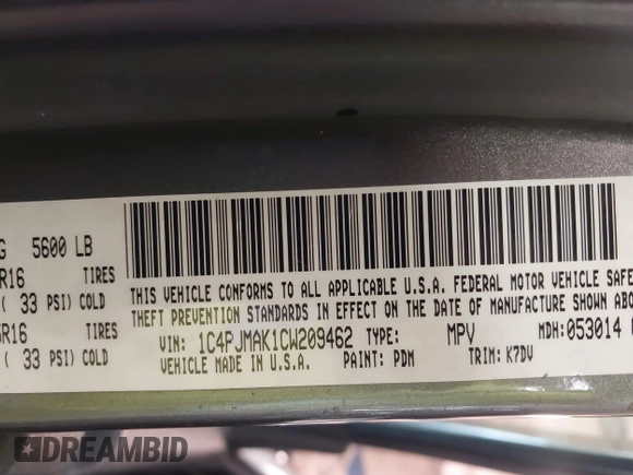 2012 Jeep Liberty Sport with VIN 1C4PJMAK1CW209462, listed as a IAAI auction lot 42686418 with 157,595 mi miles and . Bid and sale history available at DreamBid. Image 9.