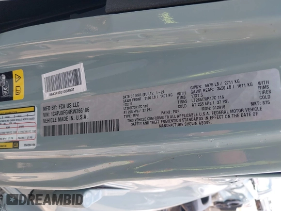 2024 Jeep Wrangler Rubicon with VIN 1C4PJXFG4RW266186, listed as a IAAI auction lot 42043265 with Not provided miles and . Bid and sale history available at DreamBid. Image 9.