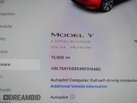 2024 Tesla Model Y Long Range z VIN 7SAYGDEE4RF014480, wystawiony jako IAAI lot #41979686 z przebiegiem 13 829 mil mil oraz . Historia ofert i sprzedaży dostępna na DreamBid. Obrazek 7.
