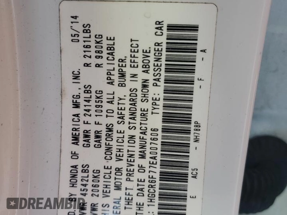 2014 Honda Accord Touring z VIN 1HGCR6F77EA007606, wystawiony jako Copart lot #49678125 z przebiegiem 136 921 mil mil oraz Szkoda całkowita • Salvage title. Historia ofert i sprzedaży dostępna na DreamBid. Obrazek 13.