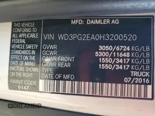 2017 Mercedes-Benz Metris Cargo with VIN WD3PG2EA0H3200520, listed as a Copart auction lot 89162535 with 189,678 mi miles and Clean Title. Bid and sale history available at carsss.com. Image 12.