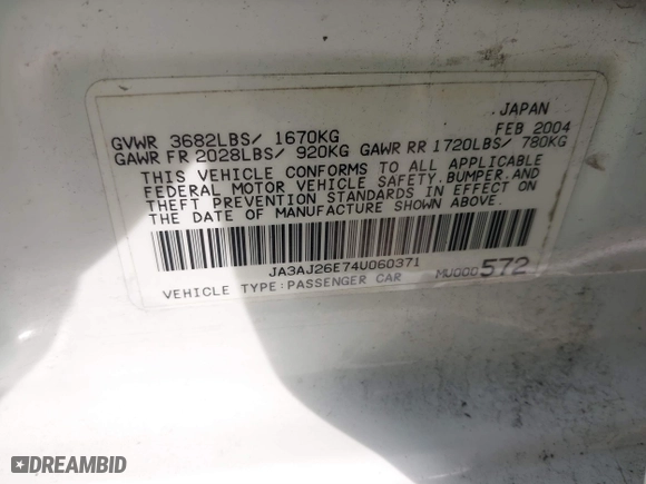 2004 Mitsubishi Lancer ES with VIN JA3AJ26E74U060371, listed as a IAAI auction lot 41636927 with 165,456 mi miles. Bid and sale history available at carsss.com. Image 9.