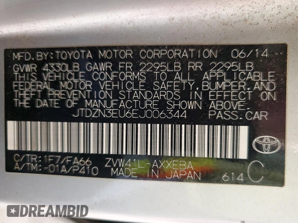 2014 Toyota Prius Two with VIN JTDZN3EU6EJ006344, listed as a Copart auction lot 56199825 with 131,755 mi miles and Salvage Title. Bid and sale history available at DreamBid. Image 12.