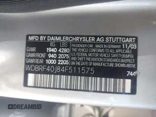 2004 Mercedes-Benz C 230 Kompressor with VIN WDBRF40J84F511575, listed as a IAAI auction lot 42133799 with 120,633 mi miles and . Bid and sale history available at DreamBid. Image 9.