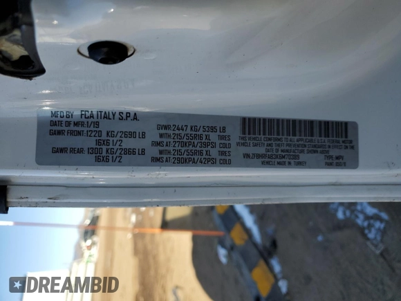 2019 Ram ProMaster City Wagon with VIN ZFBHRFAB3K6M70389, listed as a Copart auction lot 42609865 with 34,236 mi miles and Salvage Title. Bid and sale history available at carsss.com. Image 15.